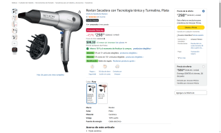 Secadora Revlon Iónica y Turmalina por $268 | Amazon (Prime)