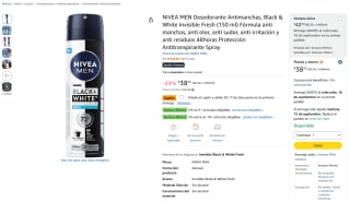 Desodorante NIVEA MEN Antimanchas Black & White Invisible Fresh por $35 en Amazon