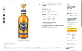 Chivas Regal 18 Años 750ml por $1,104 | Amazon