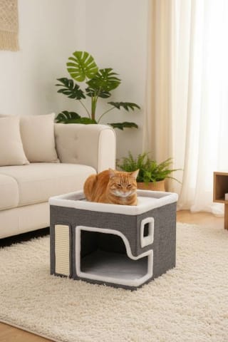 Living and Home 2-in-1 Cat House with Scratch Pad and Fluffy Ball - Sold & Delivered