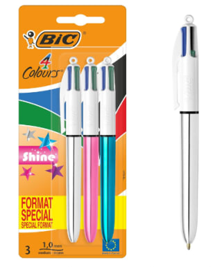 Bille Rétractables Pointe BIC 4 Couleurs Shine StylosMoyenne à 3,79€