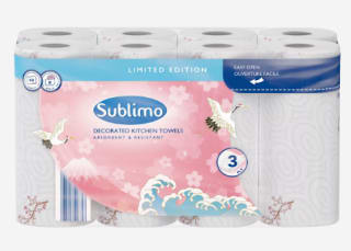 SUBLIMO 3-laags keukenrollen 8 rollen voor €3,99 bij de Aldi