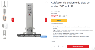 Calefactor de Ambiente de Aceite 1500W por $733 | Tienda IUSA