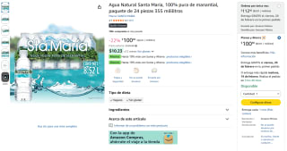 Agua Natural Santa María 24x355ml por $101 | Amazon