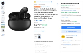 Audífonos Realme TechLife Buds por $280 | Oferta Mercado Libre