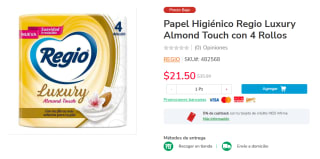 Papel Higiénico Regio Luxury Almond Touch 4 Rollos por $34 | Mi Tienda del Ahorro