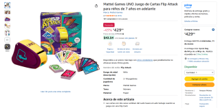 UNO Juego de Cartas Flip Attack por $429 | Amazon