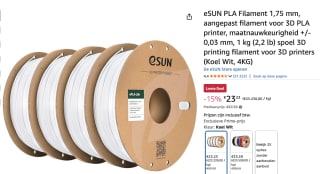 4 Kg wit eSUN PLA Filament 1,75 mm voor €23,23 bij Amazon