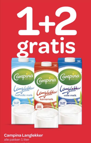 Campina Langlekker houdbare melk 1+2 gratis bij Spar