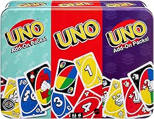 Mattel Games UNO Juego de Cartas con 2 Packs Extra y Caja metálica por 11.99€