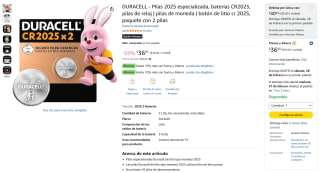 Pilas Duracell CR2025 2 Unidades por $36 | Amazon