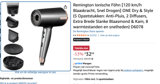 Remington ONE Dry & Style Föhn - 4 Opzetstukken - D6077 voor €32,99 bij AMazon