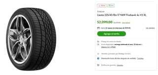 4 Llantas Firestone 225/45R17 por $7,196 | Walmart (Bancomer 12 MSI)