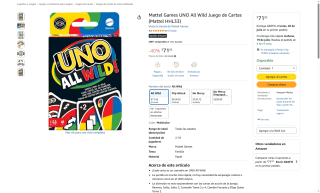 Juego de Cartas UNO All Wild por $72 | Oferta Amazon