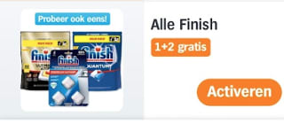 1+2 gratis op alle Finish vaatwas producten met de AH bonus box