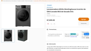 Lavasecadora White Westinghouse (12 kg lavado / 8 kg secado) por $7,695 en Chedraui