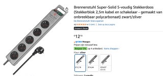 Brennenstuh SUPER SOLID stekkerdoos (5 stekkers). voor €12,18 bij Amazon