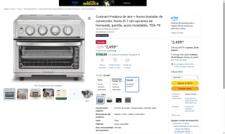 Freidora + Horno Cuisinart TOA-70 8 Funciones 17L por $2,499 | Amazon