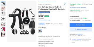 Set de 6 accesorios para ejercitar manos por $78 en Mercado Libre