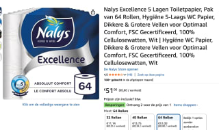 128 rollen Nalys Excellence Toiletpapier voor €51 bij Amazon