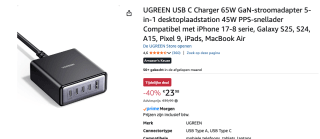 GREEN USB C Charger 65W GaN-stroomadapter 5-in-1 voor €23,99 bij Amazon