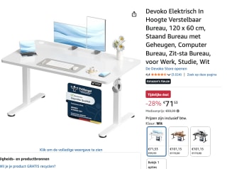 Devoko Elektrisch Verstelbaar Bureau 120x60 cm voor €71,53 bij Amazon