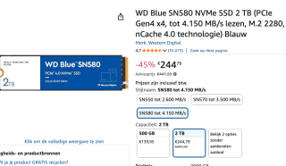 WD Blue SN580 2TB SSD bij Amazon €244,79