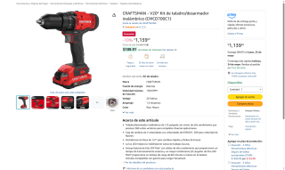 CRAFTSMAN V20 Taladro 20V por $1,139 | Oferta Amazon
