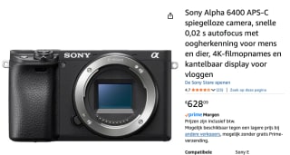 Sony Alpha 6400 APS-C spiegelloze camera voor €628,09 bij Amazon