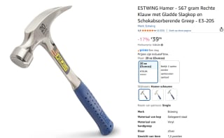 Estwing rechte klauwhamer voor €39,96 bij Amazon