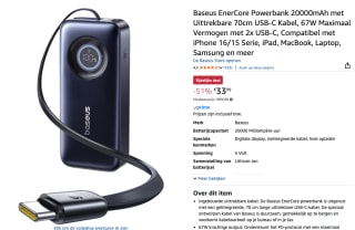 Baseus EnerCore Powerbank 20000mAh voor €33,99 bij Amazon