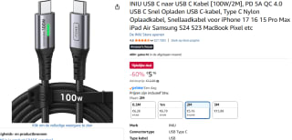 INIU USB C naar USB C Kabel [100W/2M] voor €5,16 bij Amazon
