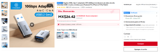 Hagibis Adaptador USB A a USB-C OTG 10Gbps por $30 en AliExpress
