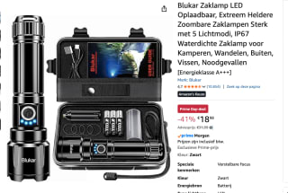Zaklamp LED Oplaadbaar - 1200 Lumen voor €18,98 bij Amazon