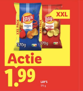 Lay's XXL zak 370 g voor €1,99 bij Lidl