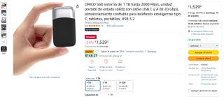 SSD Externo ORICO 1TB 2000MB/s por $1,376 | Oferta Amazon