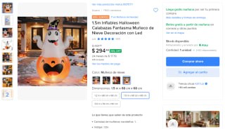 Inflable de Halloween 1.5 m con calabaza y LED por $294 en Mercado Libre