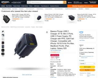 Baseus Picogo USB C Charger (67 W) voor €21,99 bij Amazon