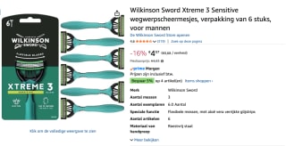 Wilkinson Sword Xtreme3 Sensitive (6 stuks) voor €4,07 bij Amazon