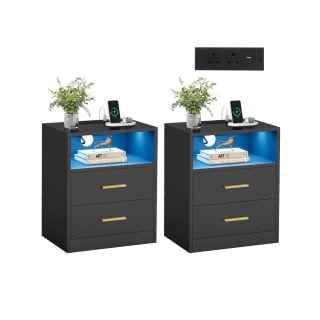 VASAGLE 2 Bedside tables with charging station and LED lighting - Black Or White