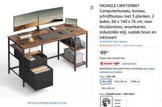 Vintage bruin VASAGLE Bureau voor €70,19 bij Amazon