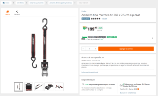 Amarres Tipo Matraca de 360x2.5cm 4 Piezas por $199 | Home Depot