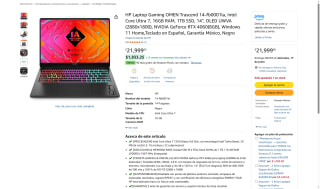 HP OMEN 14 Gaming 16GB 1TB RTX 4060 por $21,999 | Amazon