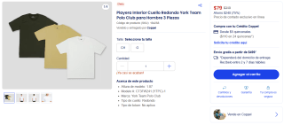 3 Playeras Interiores Cuello Redondo York Team Polo Club por $79 en Coppel