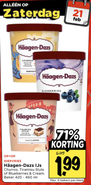 Diverse Häagen-Dazs ijs voor €1,99 bij Vomar