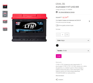 Batería LTH HI-TEC H-47-600 por $2,729 | Liverpool