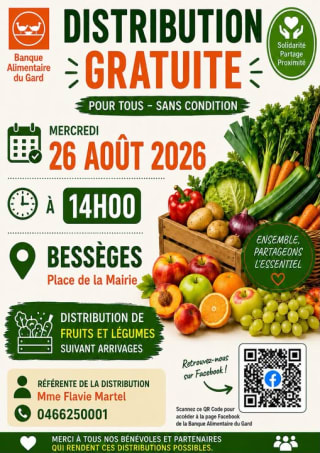 Distribution gratuite de fruits et légumes à Bessèges le 26 août 2026