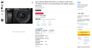 Sony Alpha 6100 24.2MP 16-50mm Zoom 2 por $14,136 | Amazon