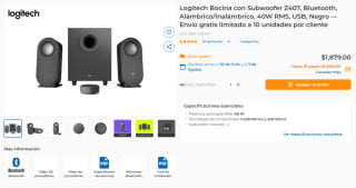 Logitech Bocina con Subwoofer Z407 por $1,879 | CyberPuerta