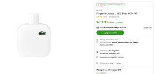 Perfume Lacoste L. 12.12 Blanc por $660 | Bodega Aurrera